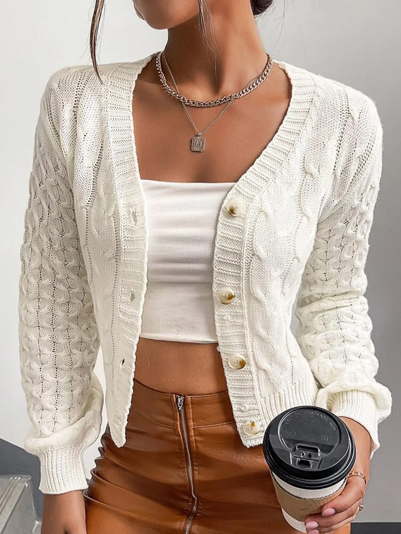 Cable Knit Button-Down Cardigan