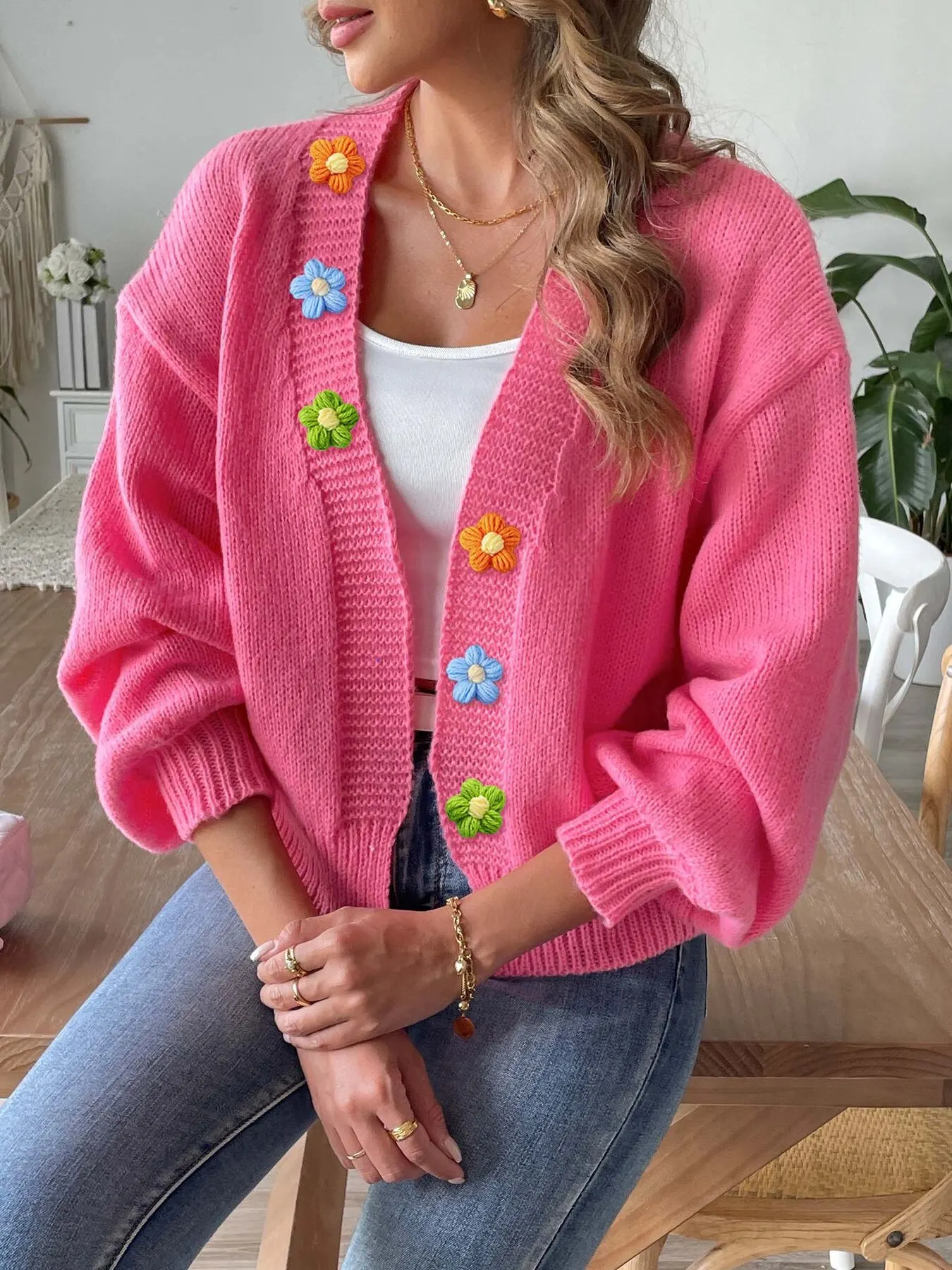 Flower Open Front Cardigan