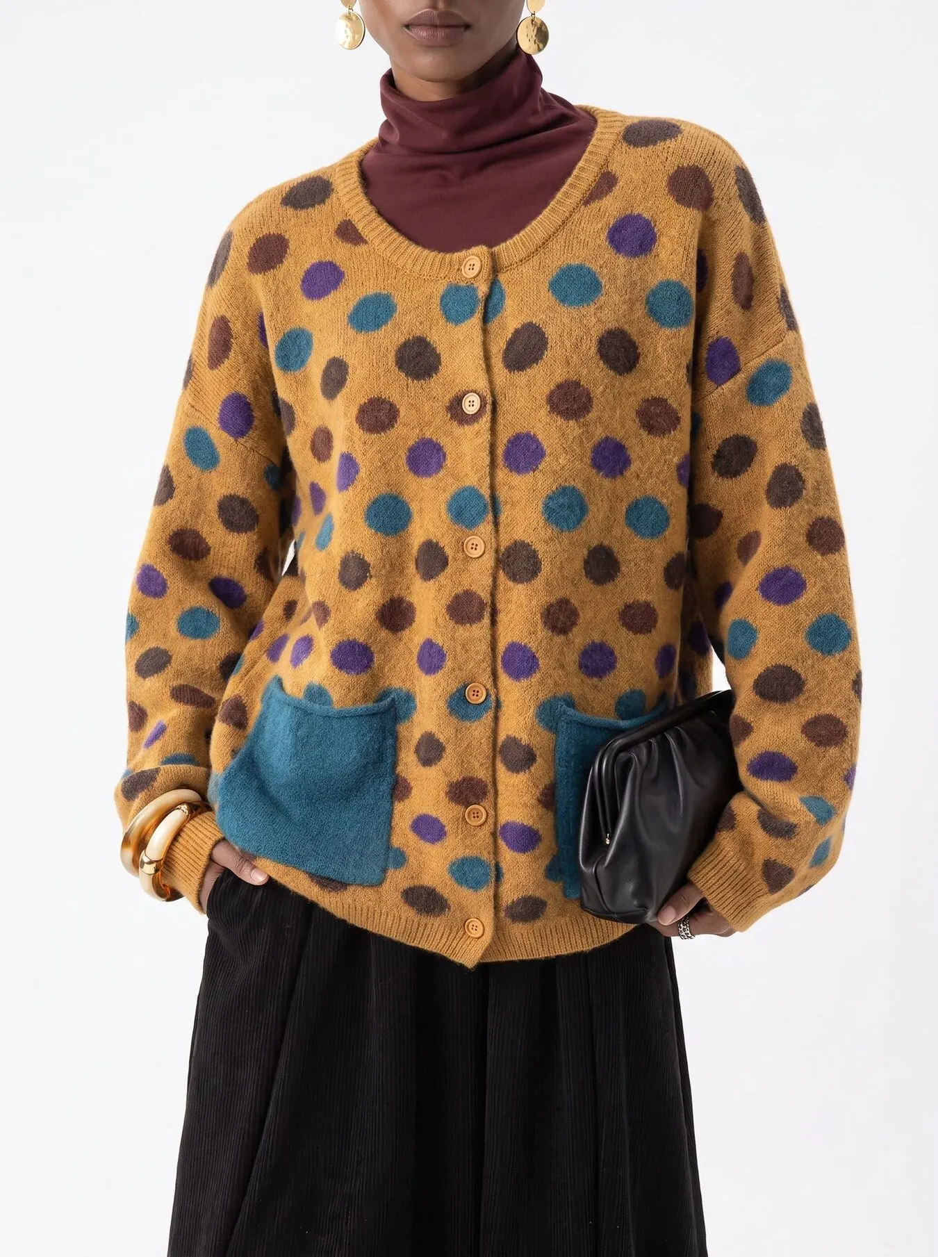 Full Size Polka Dot Button Down Cardigan Plus Size