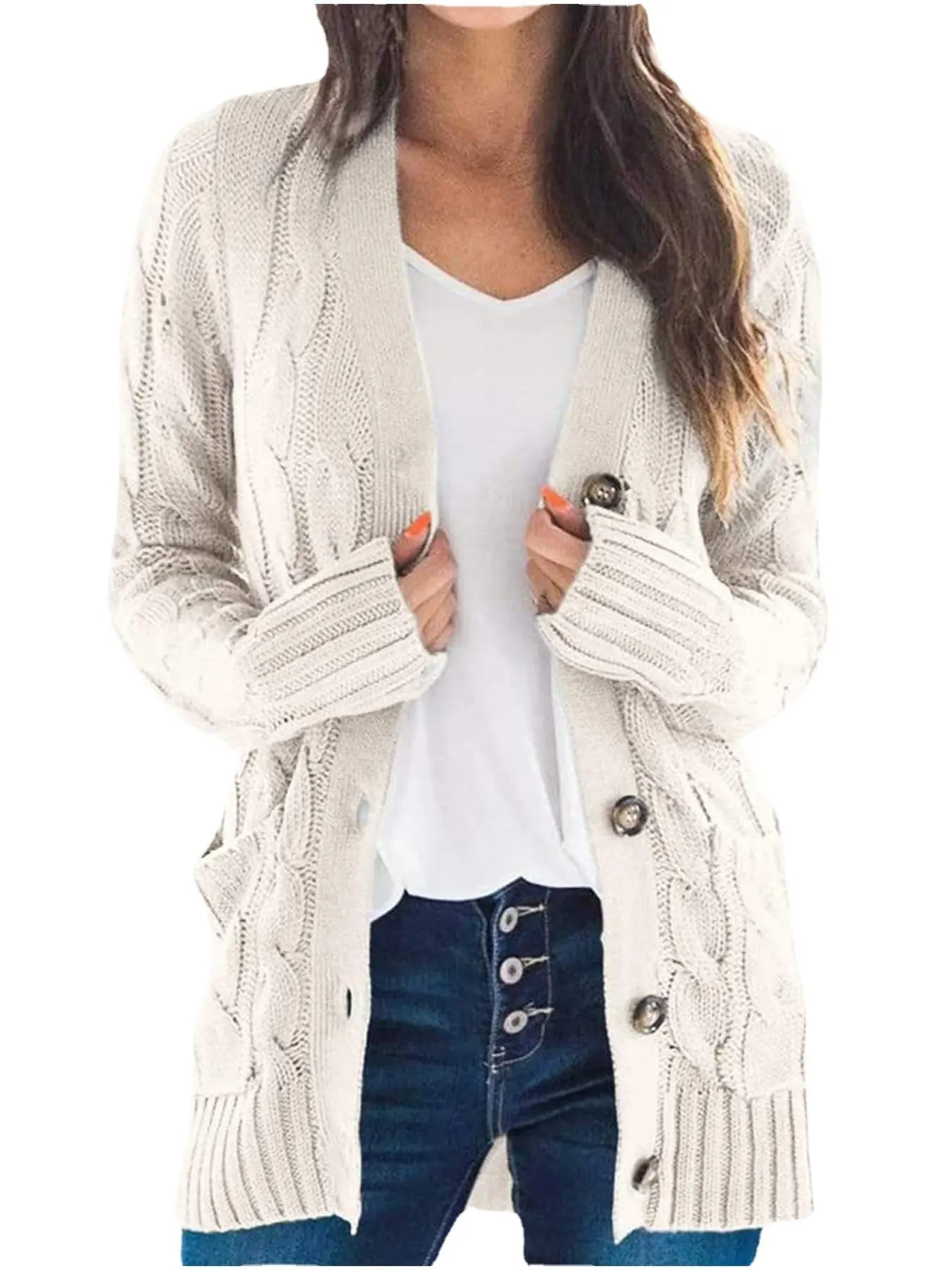 Full Size Chunky Cable Knit Button-Down Cardigan Plus Size